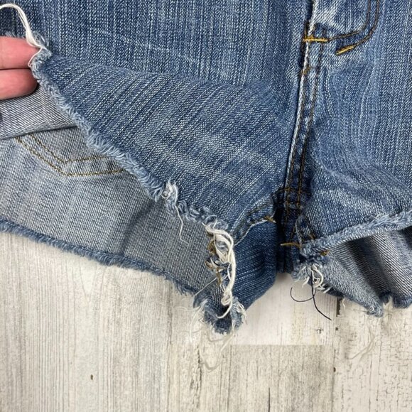 Dollhouse denim shorts cut off distressed embroidery boho rock & roll blue sz 7 - Picture 4 of 11